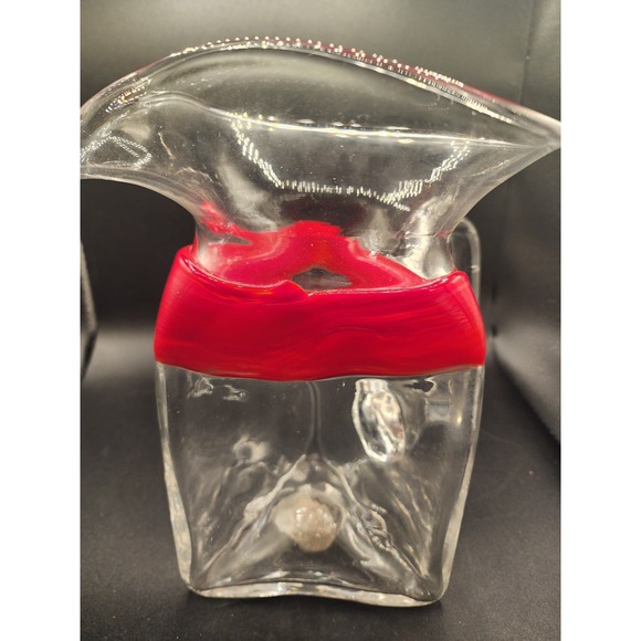 Hand Blown Art Glass Pitcher Clear and Red Signed William Salas 9.5" Tall - 1991 - Picture 2 of 8
